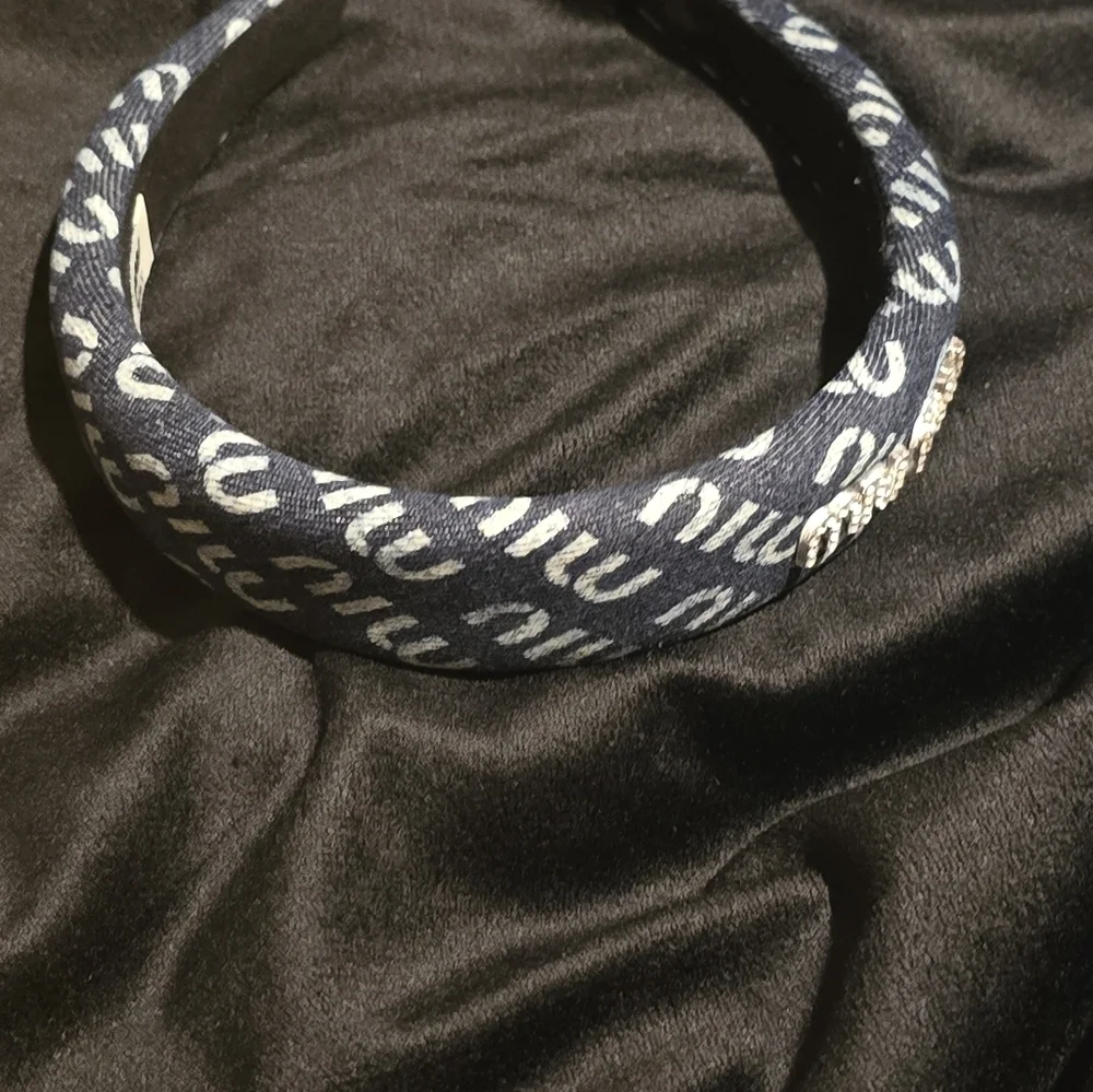 Miu Miu Navy and Silver Logo Headband